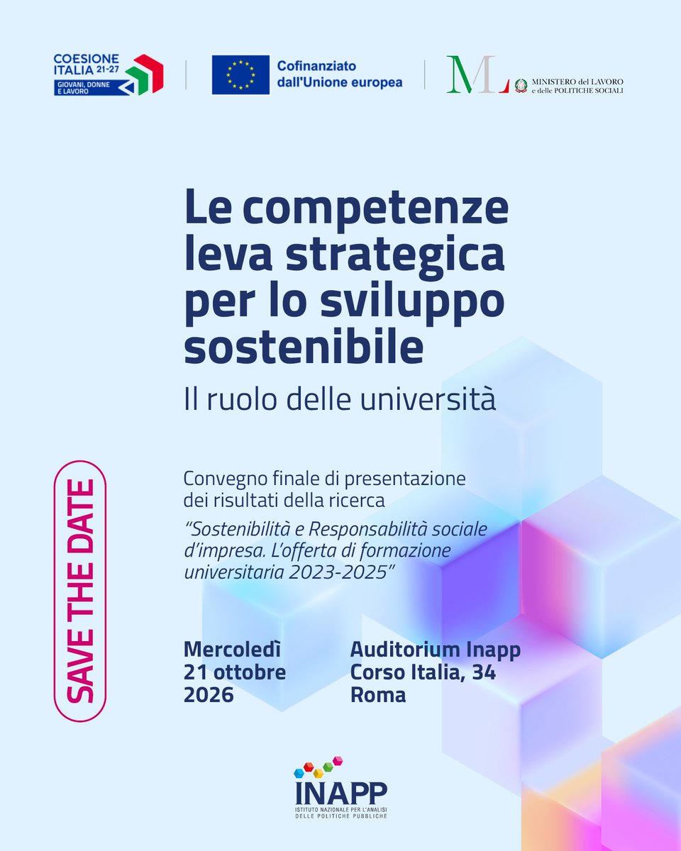 InappGov's tweet photo. 📅 21 ottobre, ore 9:45 | “Le competenze leva strategica per lo sviluppo sostenibile. Il ruolo delle università”: #INAPP presenta la ricerca sull’offerta universitaria per la sostenibilità. Tavola rotonda con Confindustria, ASviS e Federmanager 👇 
 https://t.co/e293MH2NuZ https://t.co/n0gKrFrWQA