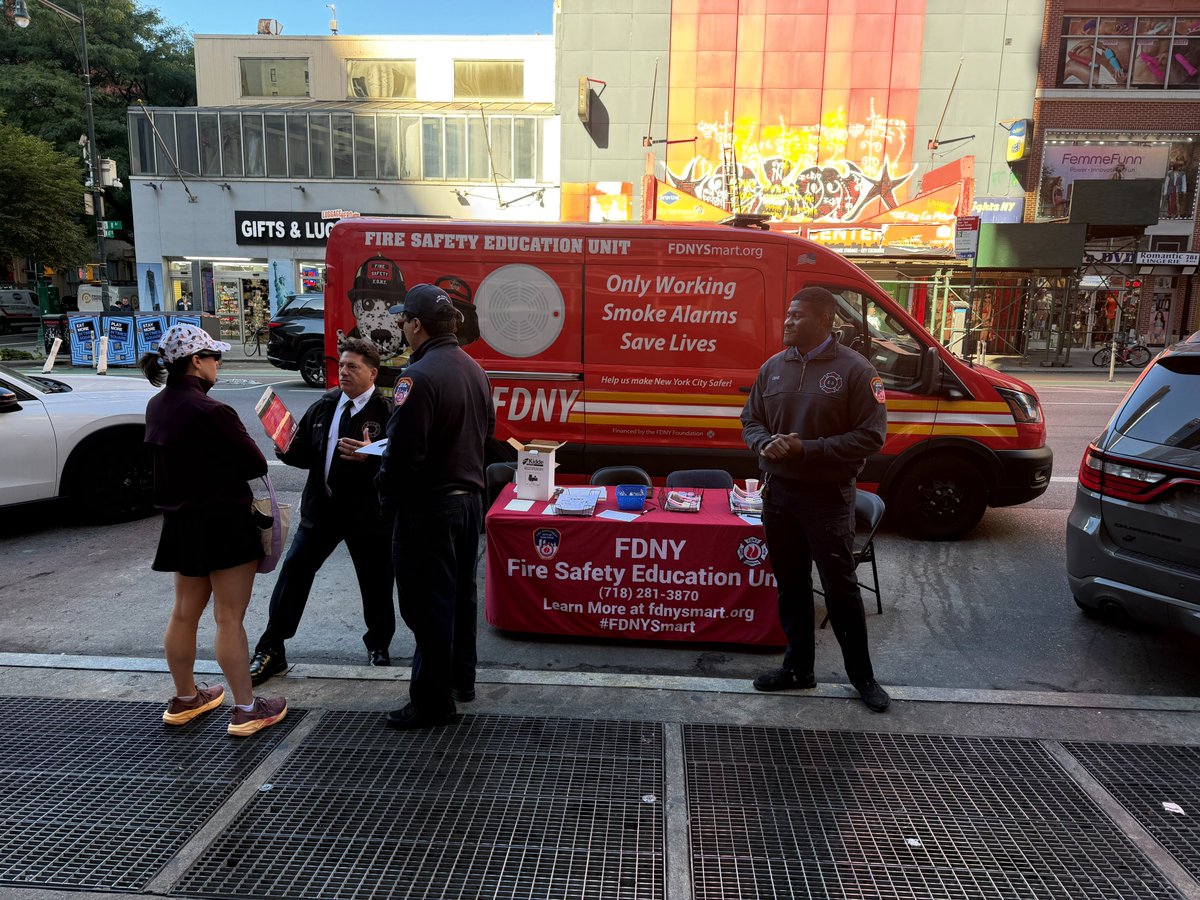FDNY's tweet photo. In response to a fatal fire on Saturday, Oct. 17, at 308 West 49th Street in Manhattan, the FDNY's Fire Safety Education Unit is in the neighborhood sharing lifesaving information in front of the Starbucks located at 776 Eighth Avenue.

Members will be there until 2 p.m. https://t.co/uH6N1hYePq