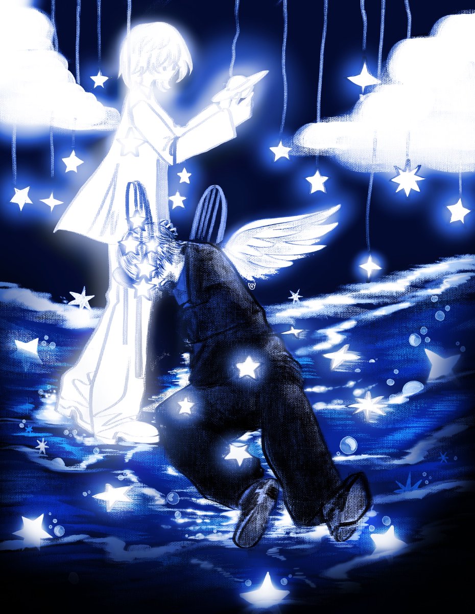 Ryu_Liu88's tweet photo. そういえば、なとりさんを天使の姿で描くの、すごく好きだな。なぜかはわからないけれど、描いていると心が落ち着くんだ🪽🩵　
#natori_art https://t.co/F8E3GRwrM6
