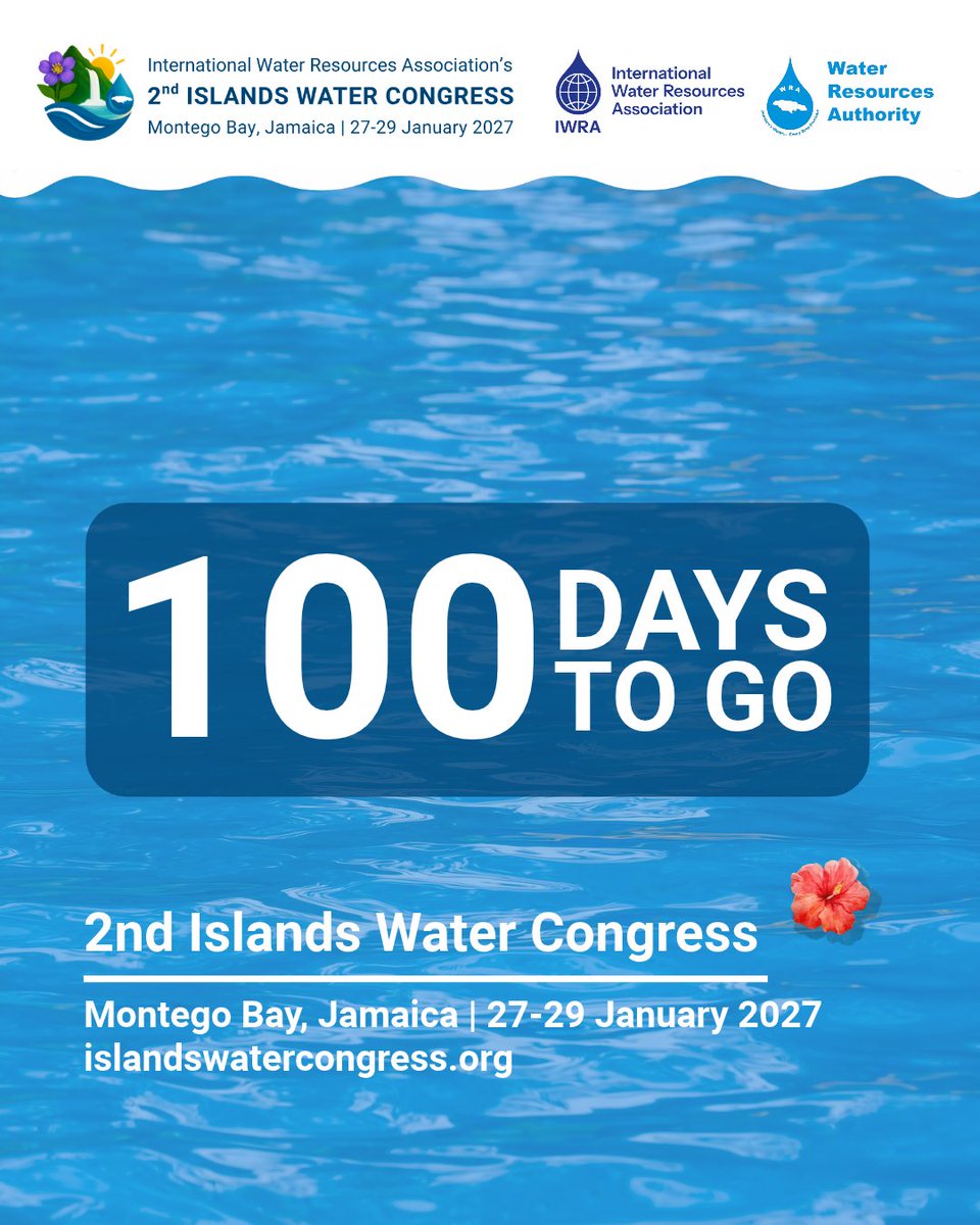 iwra_water's tweet photo. 100 days to go until the 2nd Islands Water Congress! Join us in Montego Bay, Jamaica, 27–29 January 2027, for three days of island-led exchange on freshwater management. 👉 https://t.co/BljBRD4T7f
@IslandsWater
#IslandsWaterCongress #Freshwater #ResilientIslands https://t.co/aOBKliBbXa