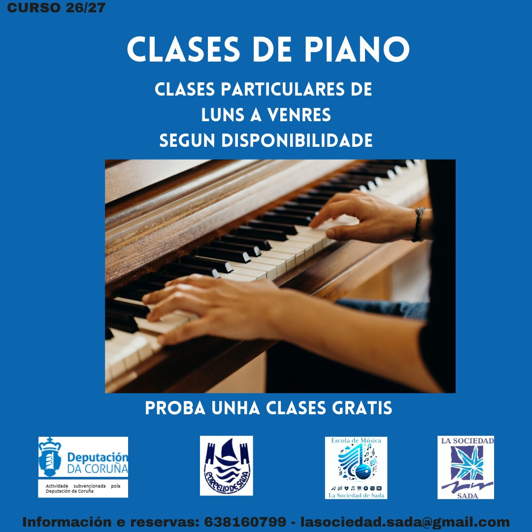 SociedadSada's tweet photo. Soñas con tocar como un profesional?🎹🔥
✨Clases 100% personalizadas para nenos e adultos.
✅Primeira clase GRATIS
Escribenos: 638 160 799/ lasociedad.sada@gmail.com
👉Non esperes máis, a música chámache!
#lasociedadsada #sada #AprendePiano #PromociónEspecial
@DACCultura https://t.co/OgwJ0eS7B8