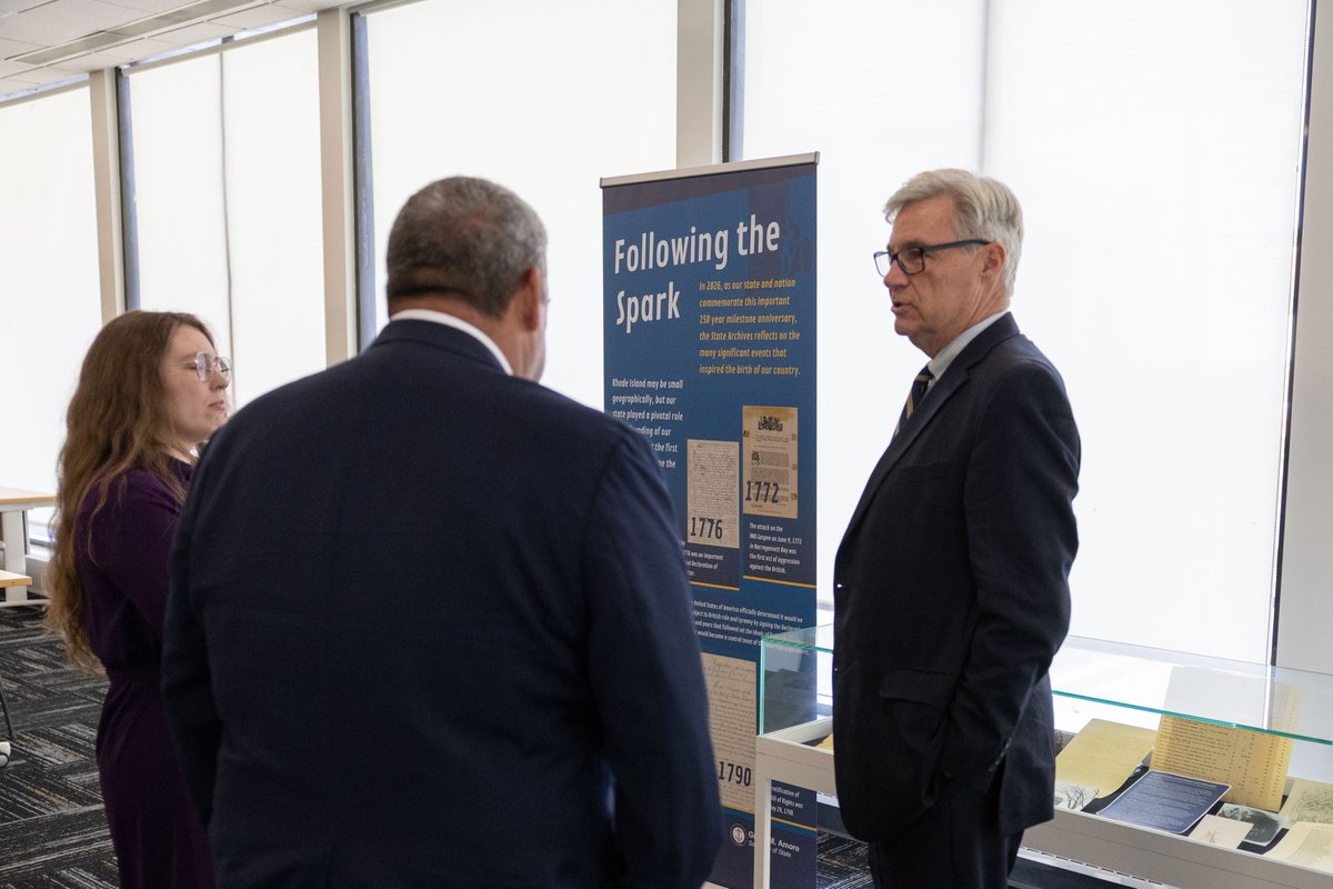 RISecState's tweet photo. We've heard @SenWhitehouse read his Gaspee poem on the Senate floor - and now he has seen the Gaspee documents up close. The Gaspee Affair is just one piece of Rhode Island history that we could display in a permanent exhibit space.
Thank you for visiting the State Archives. https://t.co/hEksegNxey