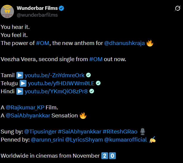 HeMaK_19's tweet photo. Mammootty has only one song in the film, “Allaka Loova,” while “Veezha Veera” is Dhanush’s intro song. 

Maybe Mammootty’s portions were included in the single just for promotional purposes? 🤔🔥

#Mammootty #Dhanush #OM https://t.co/RqePE5KwqV