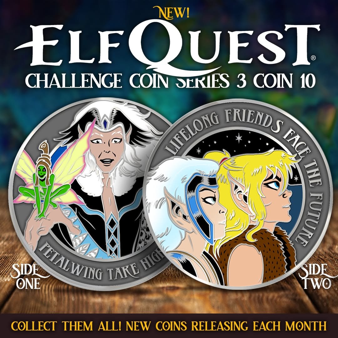 elfquest's tweet photo. Available now! This month’s ElfQuest Challenge Coin features two moments of optimism as the first Blue Mountain story arc comes to a close.

Get the new coin https://t.co/vOzpXfGQce https://t.co/qvTql2BA6Q