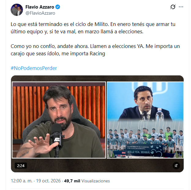 Fernandez_MM's tweet photo. Hay que ser coherente y jugar siempre para Racing si querés decirle a tus hijos y nietos que sos hincha de Racing. Si no, podés disfrutar del dinero, pero no digas que sos de Racing: sos de la guita. https://t.co/cCPkBwvOdU