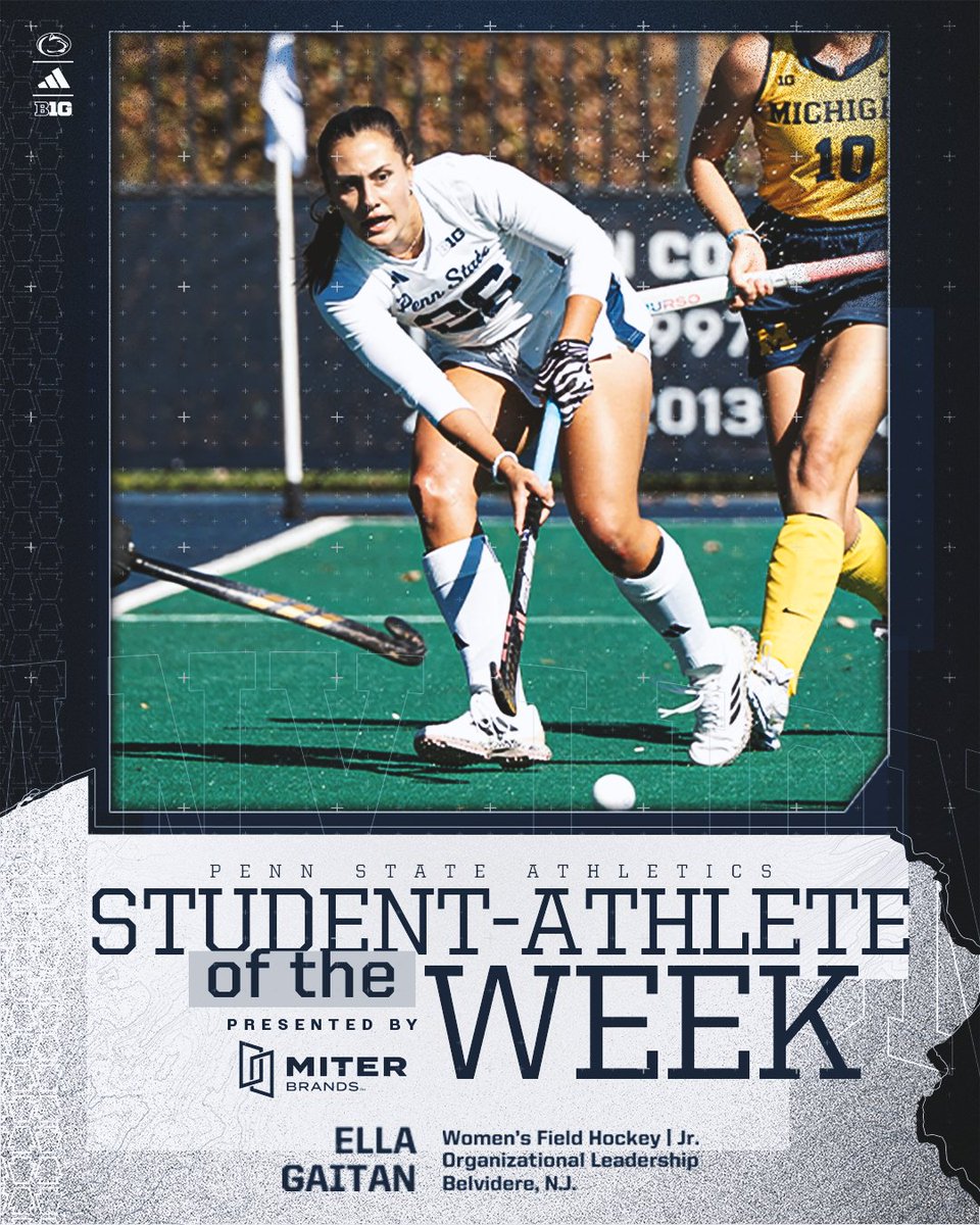 GoPSUsports's tweet photo. Congratulations to the student-athletes of the week! 📚

🏊 Tylor Kim led Penn State in individual event wins at the Georgia Tech Dual Meet Tournament, earning four victories in the 50 free (19.68) and 100 free (42.88-43.67). Kim also contributed to three first-place relay finishes in the 200 medley relay, 400 free relay and 200 free relay, helping the Nittany Lions deliver a strong weekend in the pool.

🏑 Gaitan scored both of Penn State’s goals in the ranked win over No. 18 Michigan. The first goal came in a penalty corner to the top left corner, and the second found the back of the cage during a two-on-one fast break. Against Ohio State, Gaitan set the tone in the shootout, scoring the first of Penn State’s three shootout goals to help lead the Nittany Lions to victory.

#WeAre x @MITERbrands