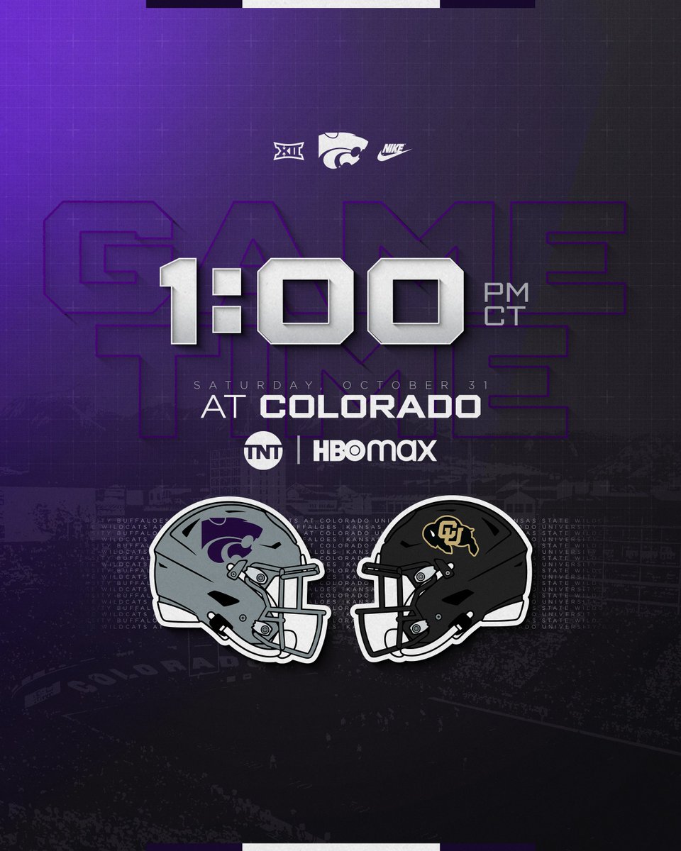 KStateFB's tweet photo. GAME TIME ANNOUNCEMENT

🗓️ 10.31.26 @ Colorado
📺 TNT/HBO Max | 1:00 PM CT https://t.co/zcy4Kh1sqn