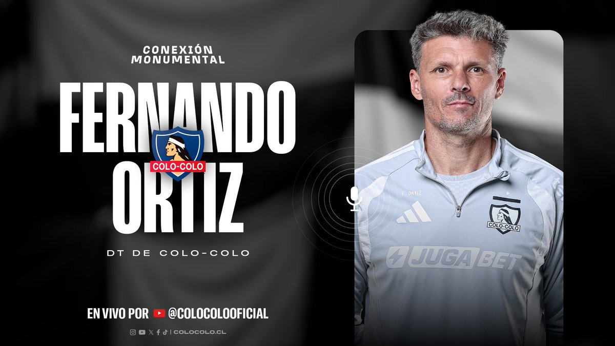 ColoColo's tweet photo. 🎙 #ConexiónMonumental desde La Ruca

Sigue la conferencia de prensa de nuestro entrenador Fernando Ortiz desde el Estadio Monumental 🏟️

🎥: https://t.co/c9iZ6fq5qq https://t.co/KeIMDxetv0