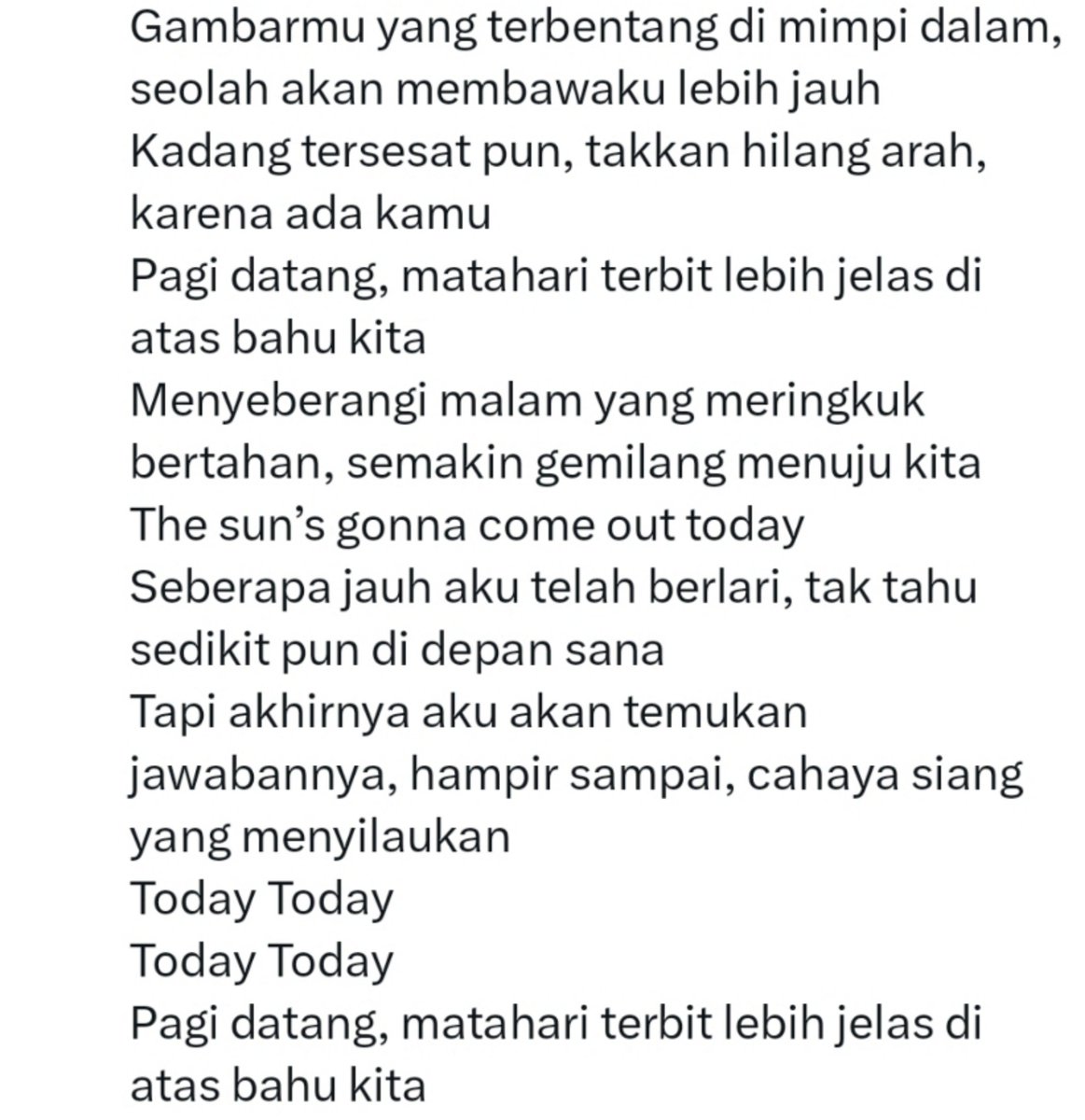 Grizellaeris's tweet photo. Arti lirik dari lagu The Sun😭😭

"Setelah bermimpi panjang beberapa babak, selalu sayang bangun dari tidur" 

DEYM TEORI KEMARIN BERARTI.. 😭 https://t.co/JviKSz5ShZ
