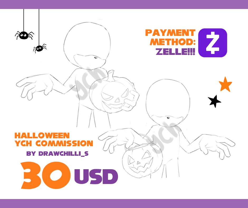 DrawChill_S's tweet photo. Hi! I’m offering Halloween-themed YCH commissions, in case anyone is interested❗❗ 👉🏻👈🏻

These include a background (if you’d like one), and you can also request minor changes if you wish. https://t.co/GArjgiOo7T
