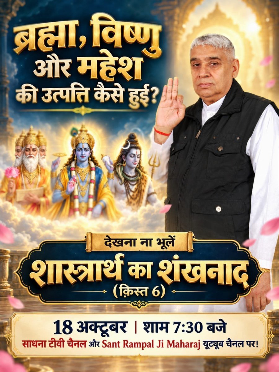 PREMARA66267755's tweet photo. #शास्त्रार्थ_का_शंखनाद_क़िस्त6
👉अगर आप इस डिबेट को देखोगे तो पता चल पाएगा। आपको की ब्रह्मा विष्णु महेश के माता-पिता कौन है? कौन इस सृष्टि का पिता है। कौन इस सृष्टि को बनाया है। कौन इस सृष्टि को चल रहा है। कौन है पूर्ण परमात्मा जिसकी वजह से सारी सृष्टि चल रही है?🌺🙏🌺 https://t.co/1vLnZ4SqdS