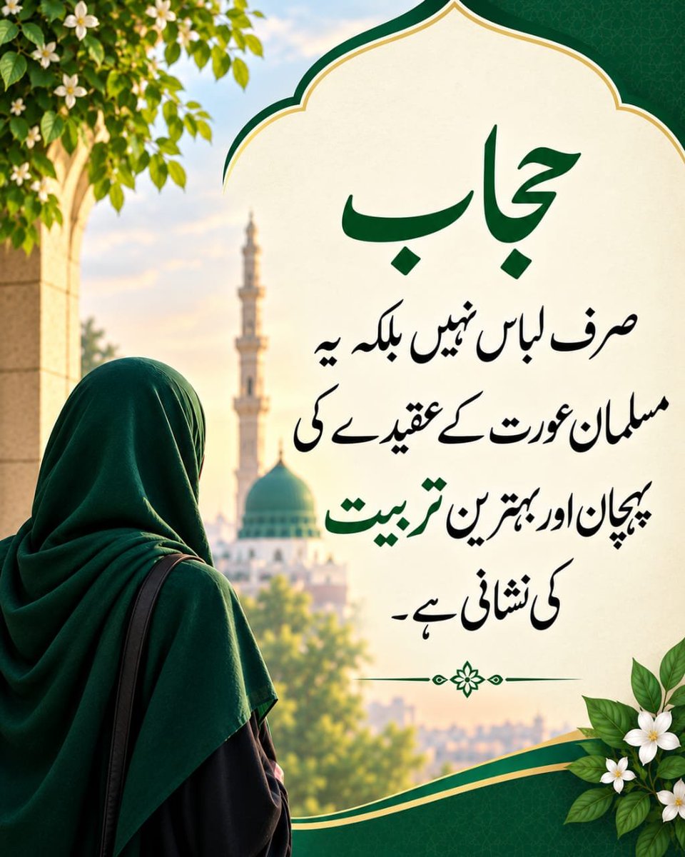 FarheenAltamish's tweet photo. حجاب صرف لباس نہیں بلکہ یہ مسلمان عورت کے عقیدے کی پہچان اور بہترین تربیت کی نشانی ہے ۔ https://t.co/Bt5XGyRGyq