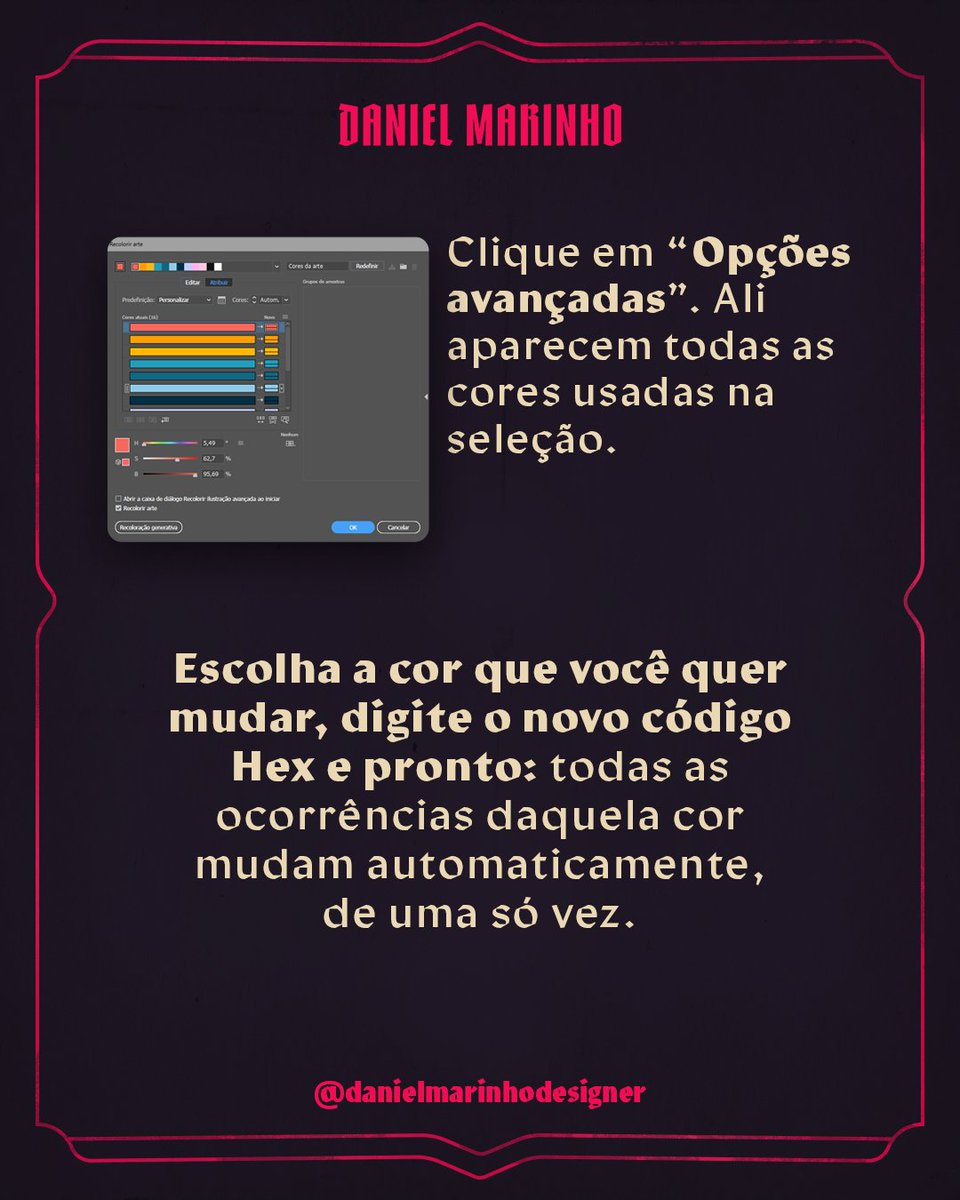 dandknd's tweet photo. Pare de trocar cor por cor, objeto por objeto, como se estivesse pintando um castelo tijolo por tijolo.

Todo designer já passou por isso: o cliente aprova o layout, e na hora H pede para testar outra paleta.
#design #designgrafico https://t.co/ZcmIh2CjLQ