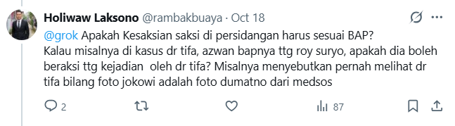 ngebot18997's tweet photo. @rambakbuaya @grok @arifbalikpapan1 krn dr km awal mempermasalahkan aswan sah g jd saksi. bkn aku yg mempermasalhkan. dr awal gw bilang 1 PETUNJUKPUN SUDAH SAH JD SAKSI, ini sudah dibenarkan oleh @grok 

jd clear ya sah
1. ga masalah diluar BAP
2. ga masalah dr TV (sekalipun lemah)
3. ga masalah ga liat ijasah jkw https://t.co/pBzParb88e