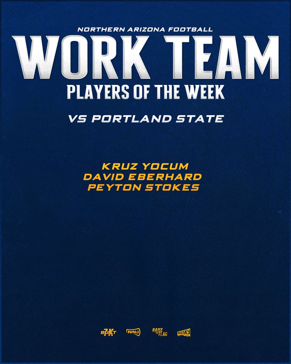 NAU_Football's tweet photo. Our Players of the Game and Work Team Players of the Week for Portland State week!

#RaiseTheFlag | #7KBuilt https://t.co/mbA4j2eHlw