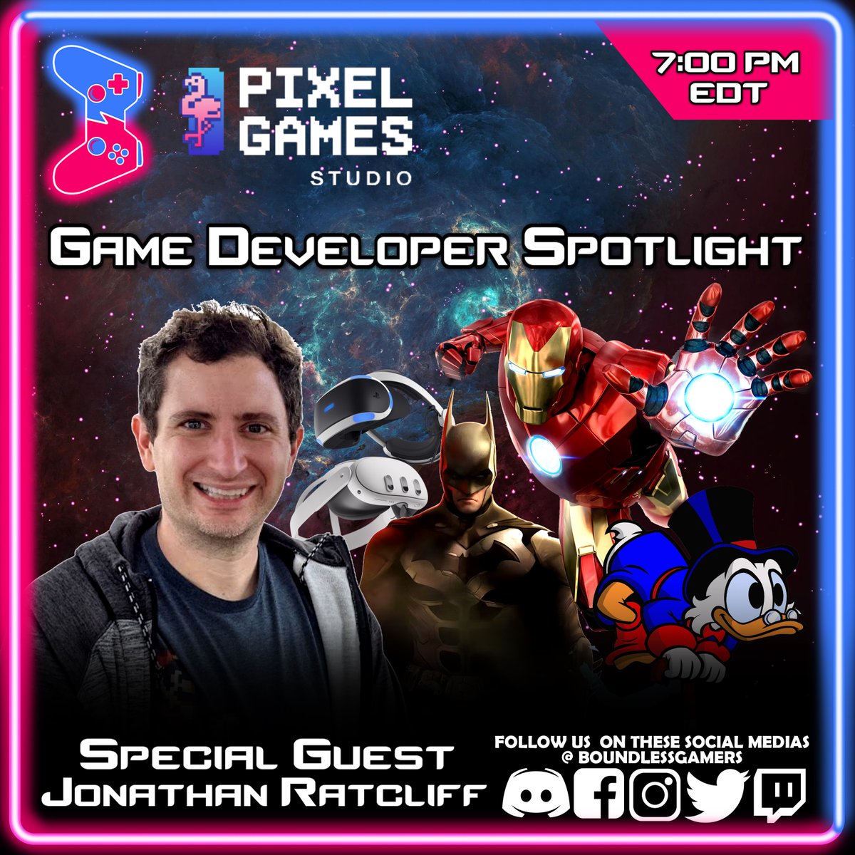 pagnottobiyx's tweet photo. Tonight at 7:00 PM ET, The BG Show welcomes Pixel Games Studio developer and blueprint specialist Jonathan Ratcliff. Hear about his work on DuckTales: Remastered, Iron Man VR, and Batman: Arkham Shadow. Join the Twitch chat to meet him and ask https://t.co/LSTRHzkSd4
