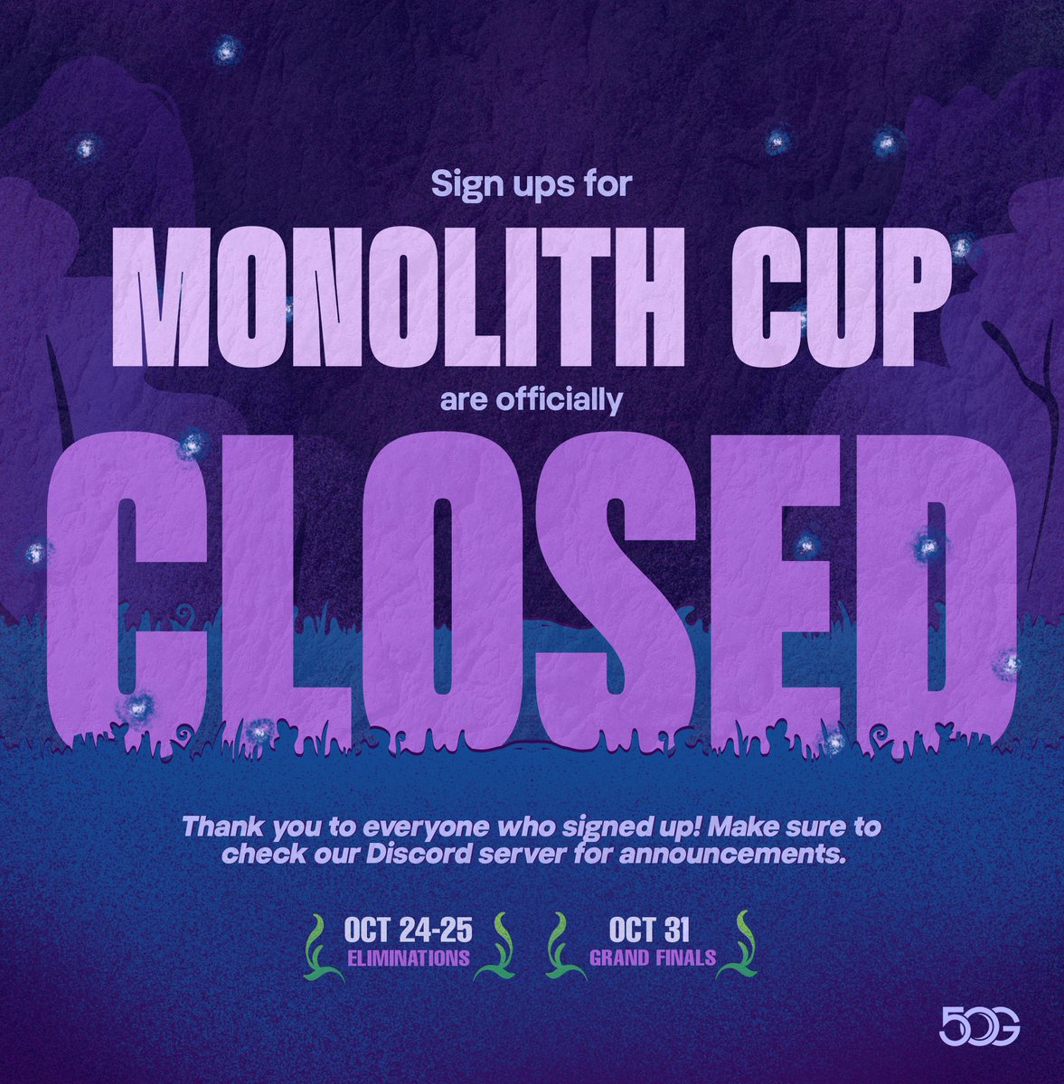 50gprod's tweet photo. MONOLITH CUP SIGN-UPS ARE OFFICIALLY CLOSED

A huge thank you to everyone who signed up! We’re grateful for all the support Monolith Cup has been receiving so far, and we can’t wait to see the competition unfold. ⚔️🌿 https://t.co/8UL9SSe70l