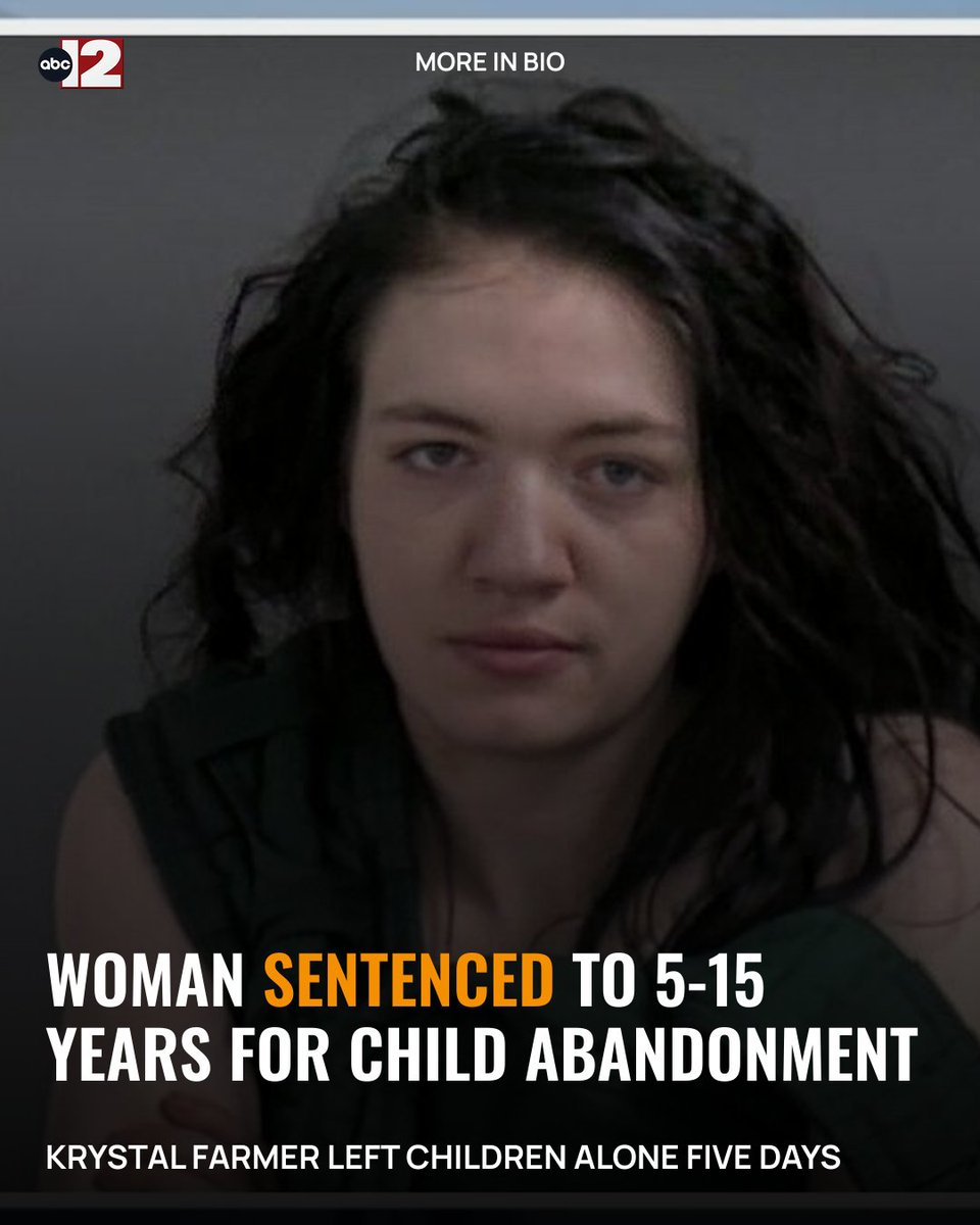 ABC12WJRT's tweet photo. #SENTENCED: Court records show Krystal Farmer was sentenced on Monday after pleading guilty in September to child abandonment. https://t.co/BAgmKgiCJC