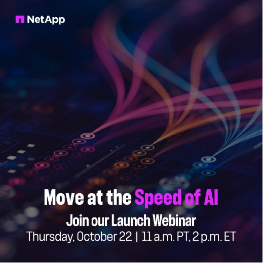 NetApp's tweet photo. Your AI strategy is moving forward. Can your data infrastructure keep up?
 
Just 3 days until the NetApp Launch Webinar! Join us on October 22 at 11 a.m. PT to learn how to boost AI performance, activate trusted enterprise data, and simplify operations.
 
See how: https://t.co/UHDrV7Igps