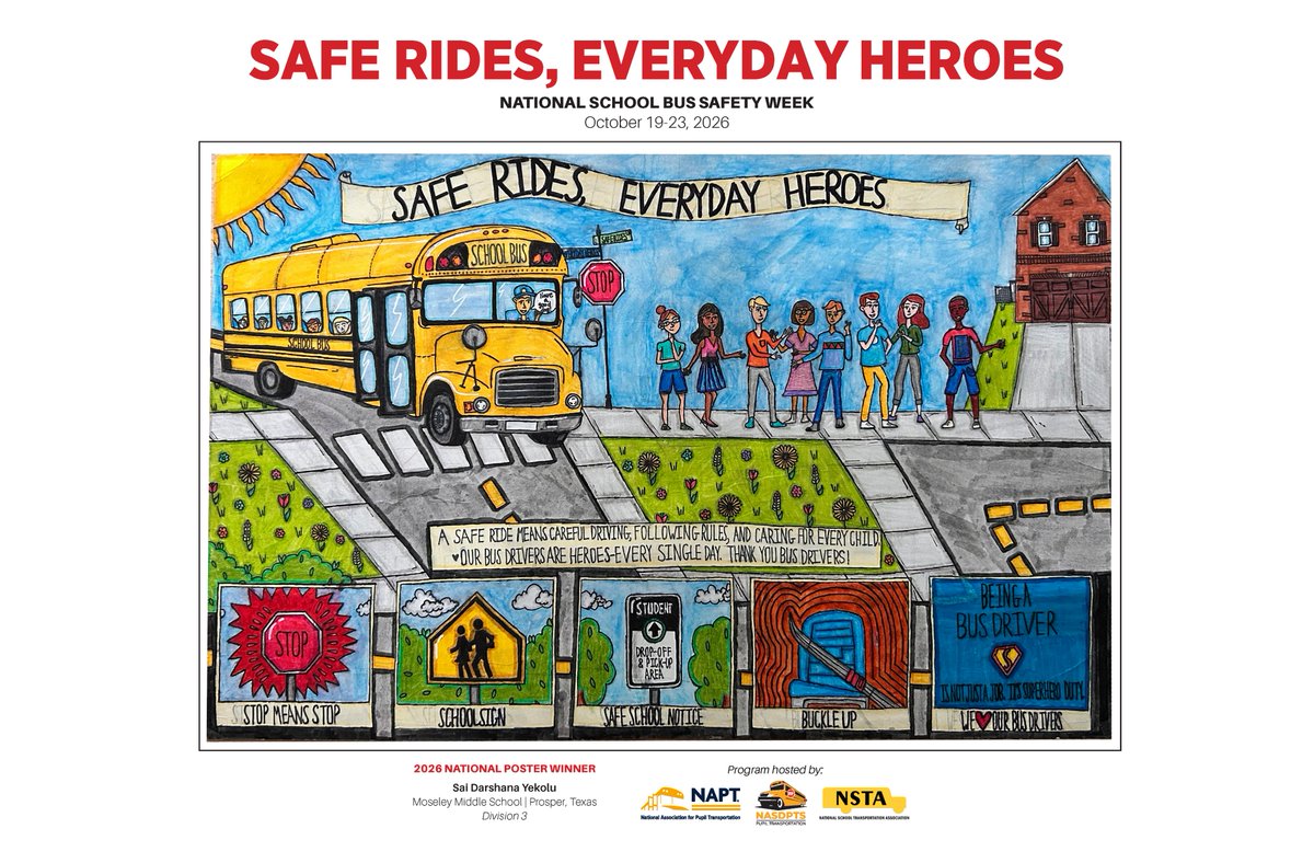 FMCSA's tweet photo. 🚌 National School Bus Safety Week is October 19–23!

School buses make daily trips through our communities, sharing the road with passenger vehicles and large trucks. Motorists can help keep students safe by slowing down, staying alert, and watching for children getting on and off the bus.

Let’s work together to keep students safe on every ride!

#SchoolBusSafetyWeek #RoadwaySafety #FMCSA