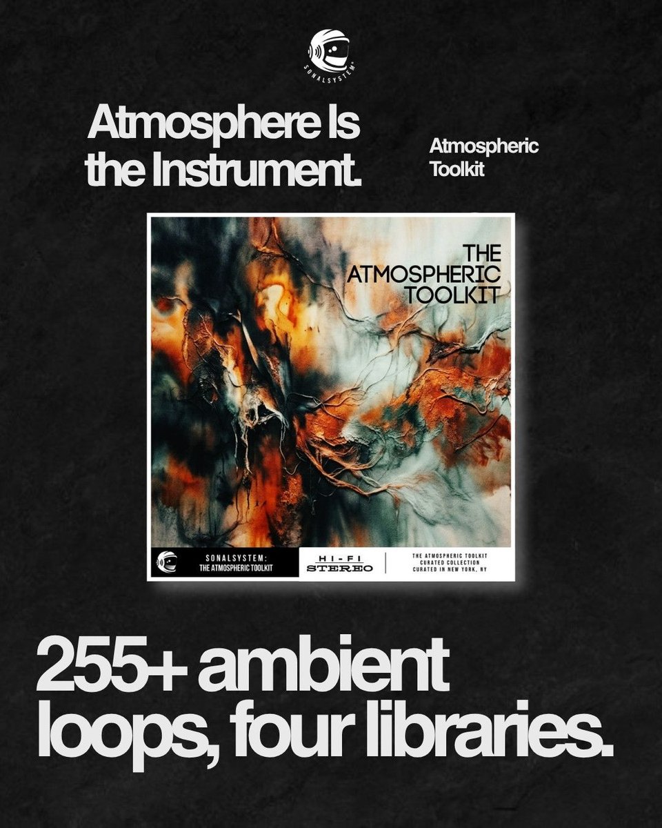 SonalSystem's tweet photo. Atmosphere is the instrument. The Atmospheric Toolkit: 255+ ambient loops across four libraries.
https://t.co/7v2cKFPsBS
#AmbientMusic #SoundDesign #FilmScoring #SamplePack #Drone https://t.co/tmTa0rBqUb