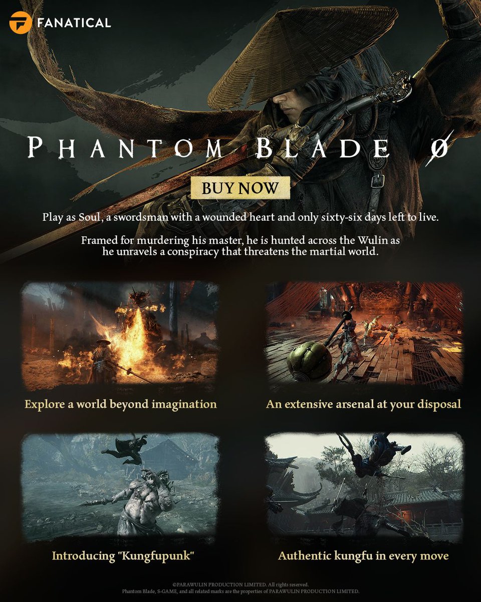 Fanatical's tweet photo. Prepare for a brand new soulslike experience with Phantom Blade Zero! 🗡

Framed for murdering his master, Soul only has 66 days to live and clear his name...

Master over 30 weapons and phantom powers in this wuxia, punk fantasy action game!

Pre-order and save 7%! 🔽 https://t.co/UhzuCoRofi