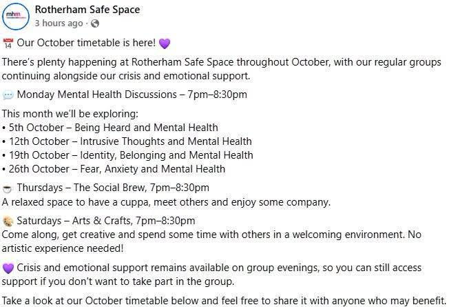 Stag_RosePPG's tweet photo. We are receiving such wonderful feedback about this space and supportive service.
Rotherham people DEFINITELY need and deserve this service Tuesday & Wednesday tooโผ๏ธ
#SupportForAll #mentalwellbeing #safespace https://t.co/kMQSF7WntG