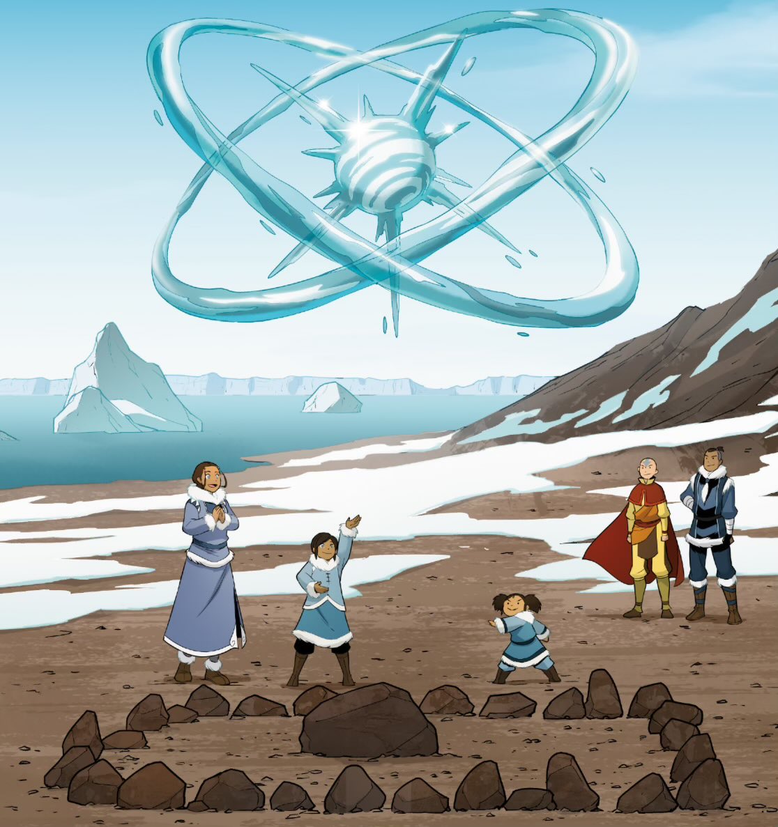 kataangthinker's tweet photo. katara taking the new southern waterbenders to kya’s grave was such a beautiful way to show, not only the south rebuilding, but also katara actually getting to heal when it comes to her mom.

would love to see this moment with bumi and kya ii one day, &amp; aang and sokka of course. https://t.co/45dQpLtLZc