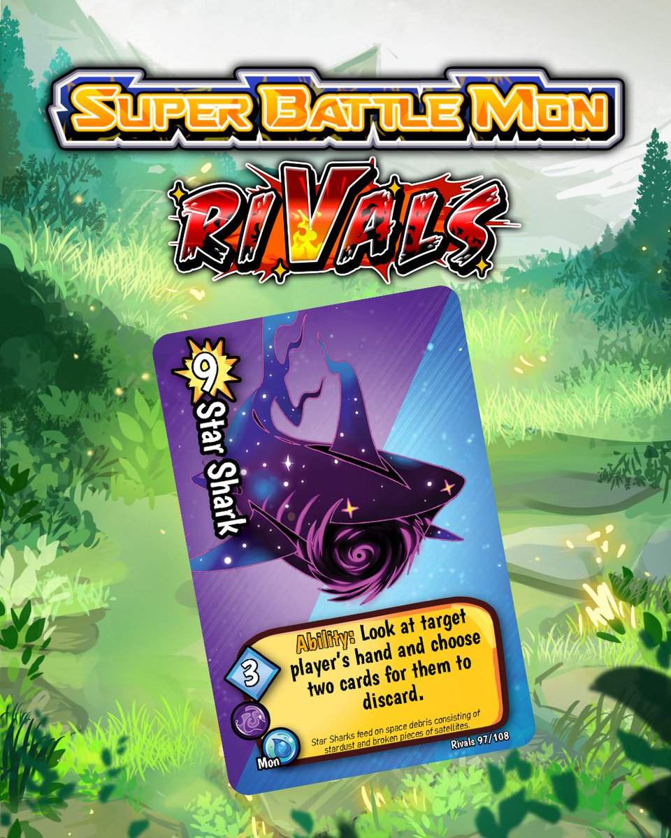 ScienceQuinn's tweet photo. Star Sharks feed on space debris consisting of stardust and broken pieces of satellites. 

=====What’s Super Battle Mon?=========
Big battles, tiny decks, zero barriers.

Super Battle Mon is an ultra fast TCG you can play anywhere in 3 minutes with 7-card decks, no table required https://t.co/0pUpXMpV9Y