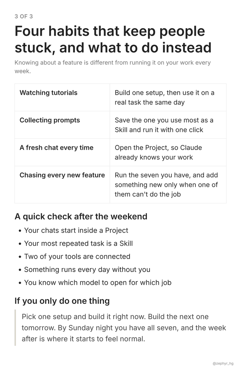 Zephyr_hg's tweet photo. A masterclass on how to get FLUENT in Claude in one weekend, by building seven setups and then running them on your real work: https://t.co/IPWs8TblVJ