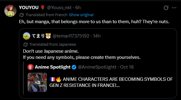 Pagan_GMR's tweet photo. So many Parasites in the anime community are exposing them selves

They do not care about anime/manga they're mocking the Japanese people and have the same parasitic mindset you would expect... They honestly think the anime/manga belongs to them more than the Japanese 

This is absolutely disgusting to see... You are not a fan of anime if you treat anime and Japanese people this way

Anime/manga is made for Japanese by Japanese before any other Westerner or culture. I cannot stand these self-centered morons who are only causing harm towards the anime community and real anime fans

I fear that with time we will start seeing the consequences of these LARPERS action and it will have a huge negative impact for the anime community outside of Japan and it's all due to these Parasites that destroy everything they touch