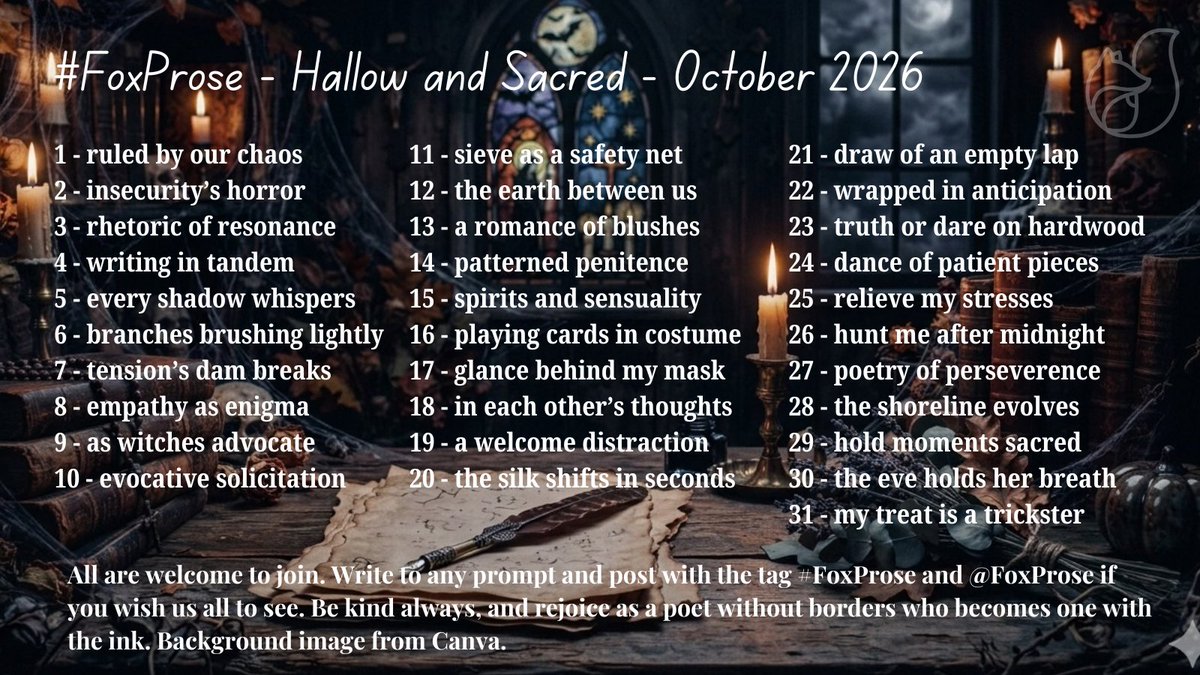 FoxProse's tweet photo. We feel so intensely as the seasons envelope our souls... write your heart, hallowed and true.

Today's prompt: truth or dare on hardwood (10/23)

Come and pen your soul!🖊️ Combos are  welcome, and include #FoxProse/@FoxProse  for RTs. https://t.co/JkZf766zVU
