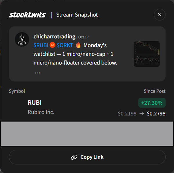 ChicharroTradin's tweet photo. Brought $RUBI to you on Oct 17, highlighting completion of MR tanker Acquisition and completion of stock dividend as backlog grows and raise of $8.5M in convertible notes as Greek shipper taps markets again. Get ahead  with one of our daily market research reports! 👔💼📉📈💎🙌. https://t.co/ZfGQIawurd