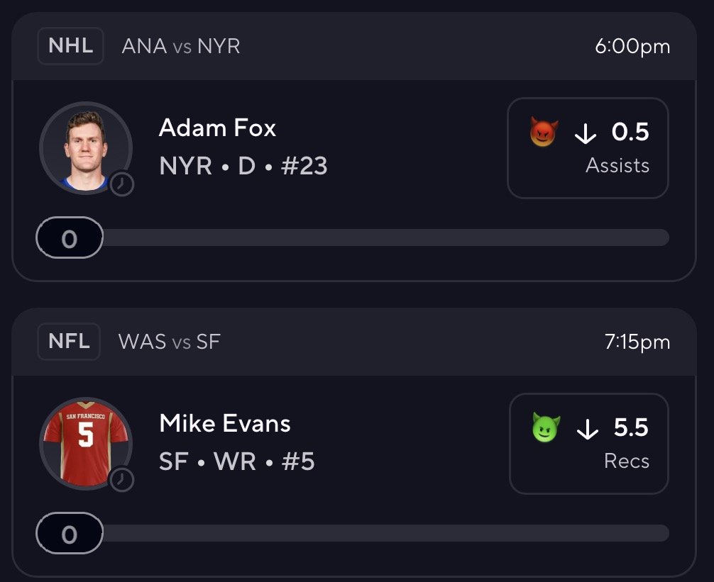 useEVnOdds's tweet photo. 🏒🏈 **PLAYER PROP CARD FOR TONIGHT**

Some interesting lines across the NHL and NFL boards 👀

Adam Fox lower 0.5 assists and Mike Evans lower 5.5 receptions.

Want more daily picks? We’re moving most of them into the EVnOdds Discord, and access is free right now for a limited time.

Since launching the Discord: 39 wins and +30.5 units. 🔥

Join here: https://t.co/WJzOn4MsPj

Want the data behind the plays too? Sign up for EVnOdds and get 48 hours of full access free.

https://t.co/9uDsPOWUBs