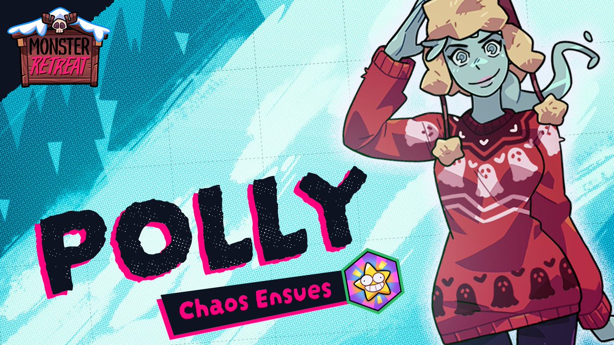 monsterprom's tweet photo. Introducing… POLLY! 👻 

Yes, boo, fan favorite Polly is BACK!
Did you miss her? She's ready for her usual hijinks, but winter-themed this time! 

Later this week expect a similar teaser, showing the formation icons of the 3 recruits will reveal next. https://t.co/2JEyrTKgev