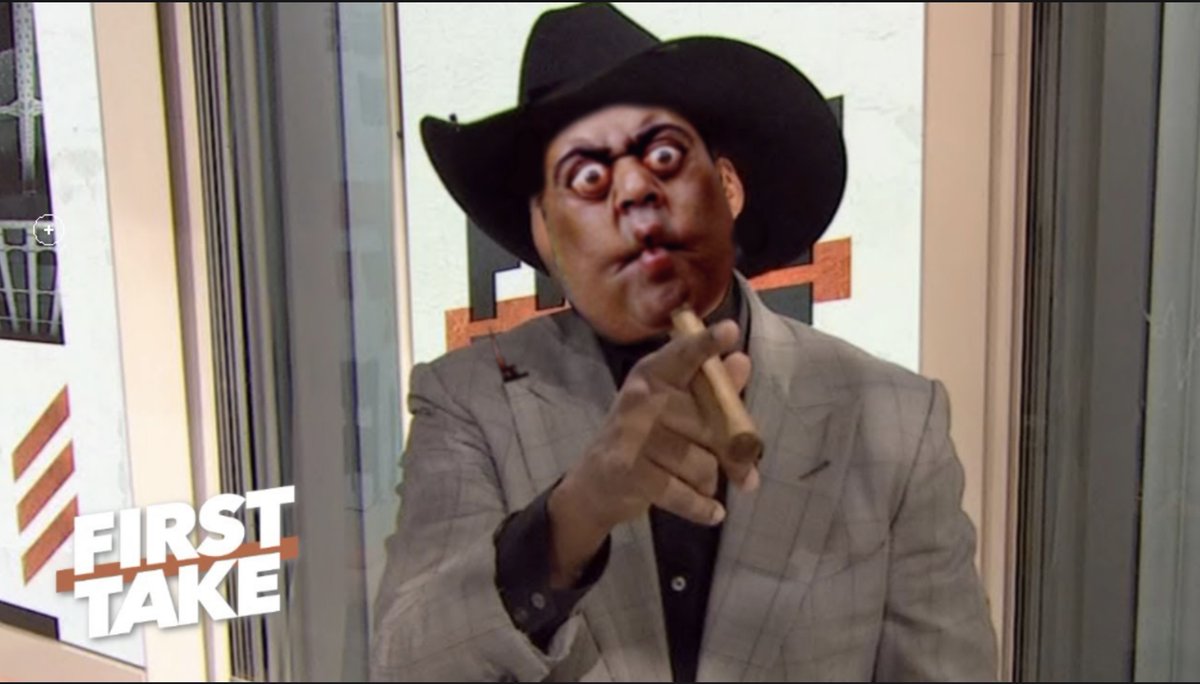 drefmc's tweet photo. @FirstTake @stephenasmith @michaelirvin88 Is it just me, or does someone need to tell Stephen A. that the cowboy hat, unlit cigar, and fake laugh are stuck on a 2018 loop? A Cowboys meltdown is guaranteed since 1996 , but this routine is the real tragedy here! 🤮 https://t.co/IVnF7H3m32