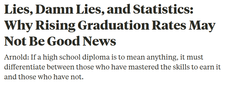 johnarnold's tweet photo. I wrote an op-ed.
States are boosting high school graduation rates by lowering the standards required to earn a diploma, with serious unintended consequences. Credentials only have value if they signify real knowledge and skills.
https://t.co/SeQDkvXYwR https://t.co/CP9IN13nq8