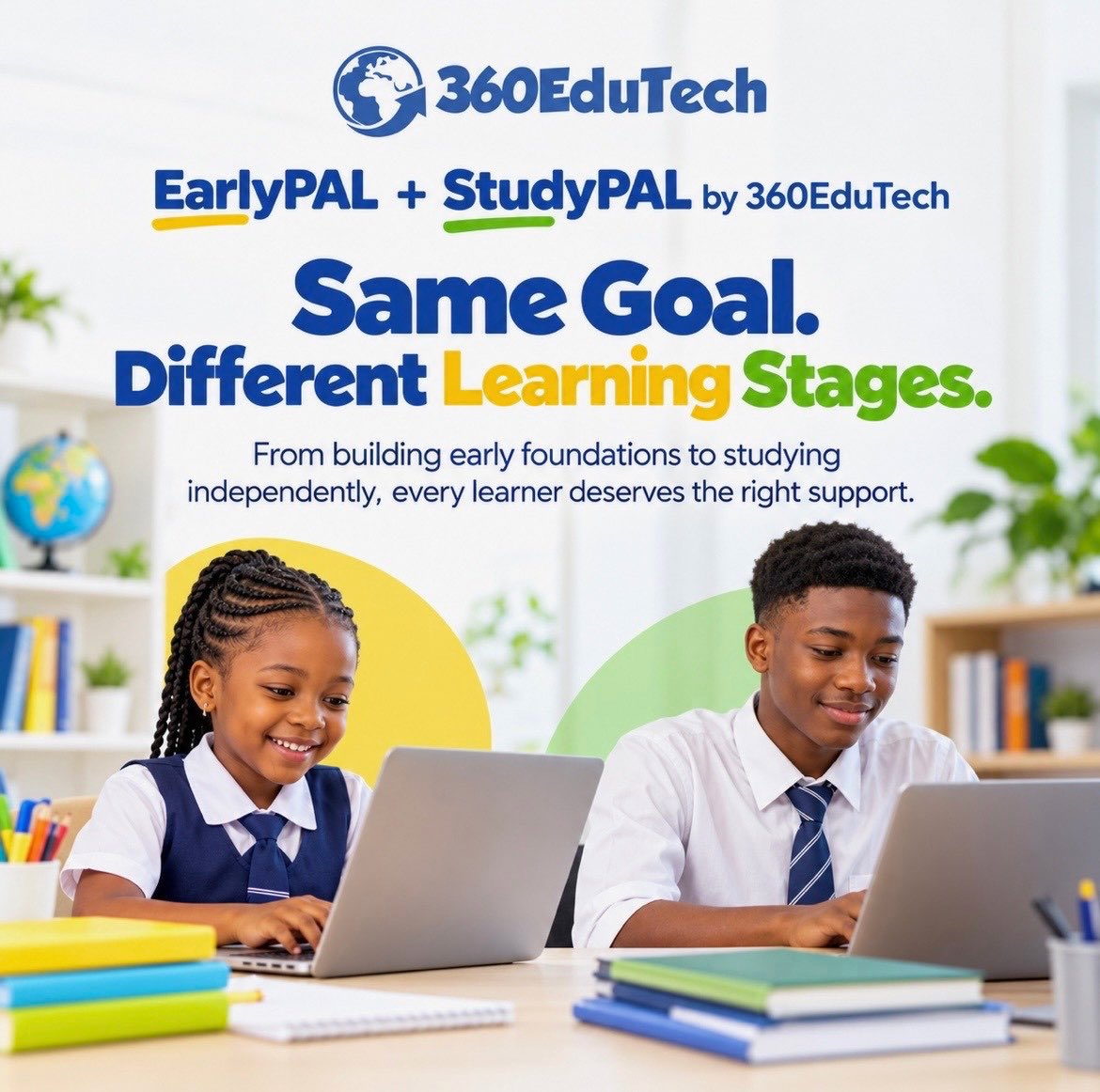 360EduTechNG's tweet photo. Different stages, one goal: better learning.

EarlyPAL supports Nursery &amp; Primary learners, while StudyPAL helps Junior &amp; Senior Secondary students learn, revise and study independently.

Which stage are you supporting A or B?

#360EduTech #EarlyPAL #StudyPAL #EdTechNigeria https://t.co/cmVJkAQJDL