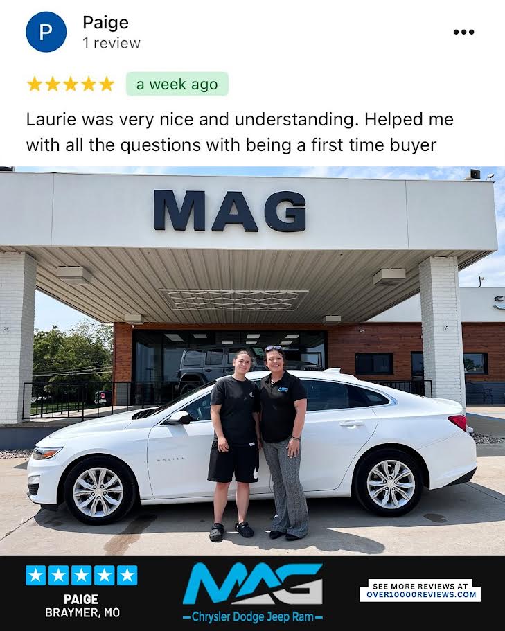 MAGCDJR's tweet photo. 🎉FIRST CAR FEELS, FIVE-STAR EXPERIENCE! ⭐⭐⭐⭐⭐

Congratulations to Paige on her 2024 Chevrolet Malibu! 🤍🚘

👀 Read how Laurie turned nerves into Malibu magic!
👉 https://t.co/dfTTiQRj6w 

#MAGCDJR #ChevroletMalibu #HappyCustomers #FiveStarExperience #StressFreeCarBuying https://t.co/Iv1f8vWVpw