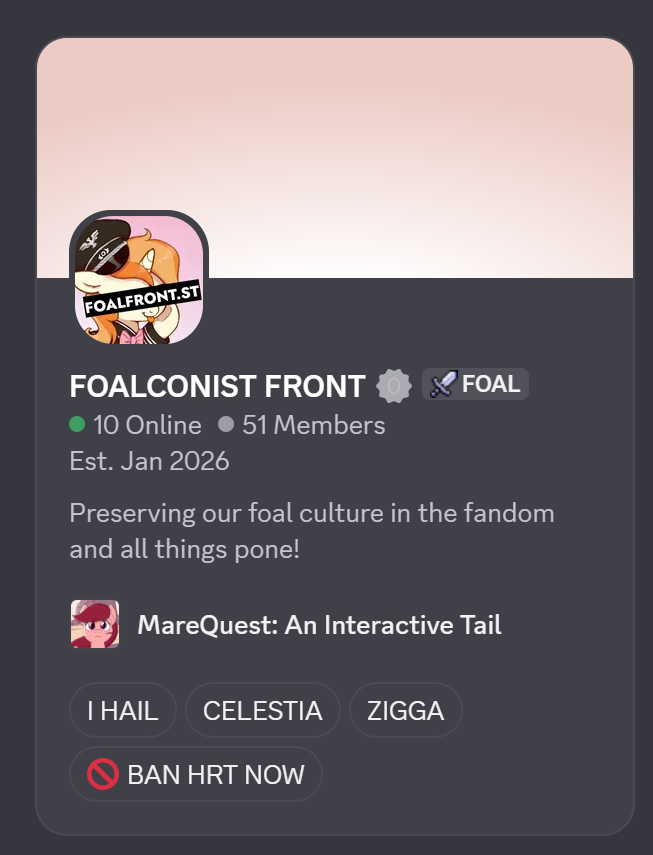 TheDailyFoaler's tweet photo. Foalfront server tag :) https://t.co/DYor3aZMYC