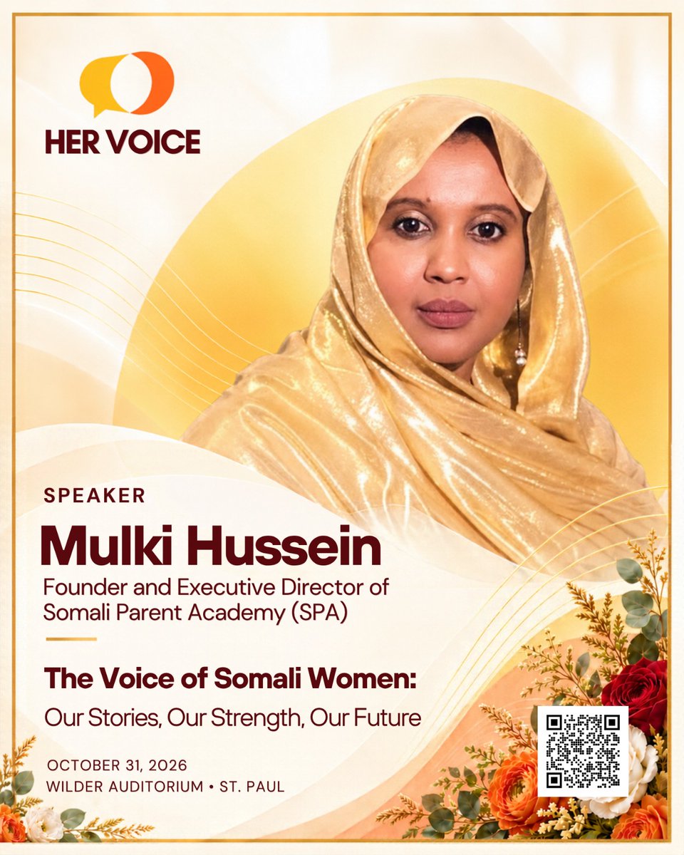NomadDev612's tweet photo. Join Mulki Hussein at Her Voice 2026 for her remarks:

“The Voice of Somali Women: Our Stories, Our Strength, Our Future.”

Mulki will reflect on the stories, strengths, challenges, and aspirations of Somali women and the power of their voices in shaping our future. ✨ https://t.co/lkppZIDC1q