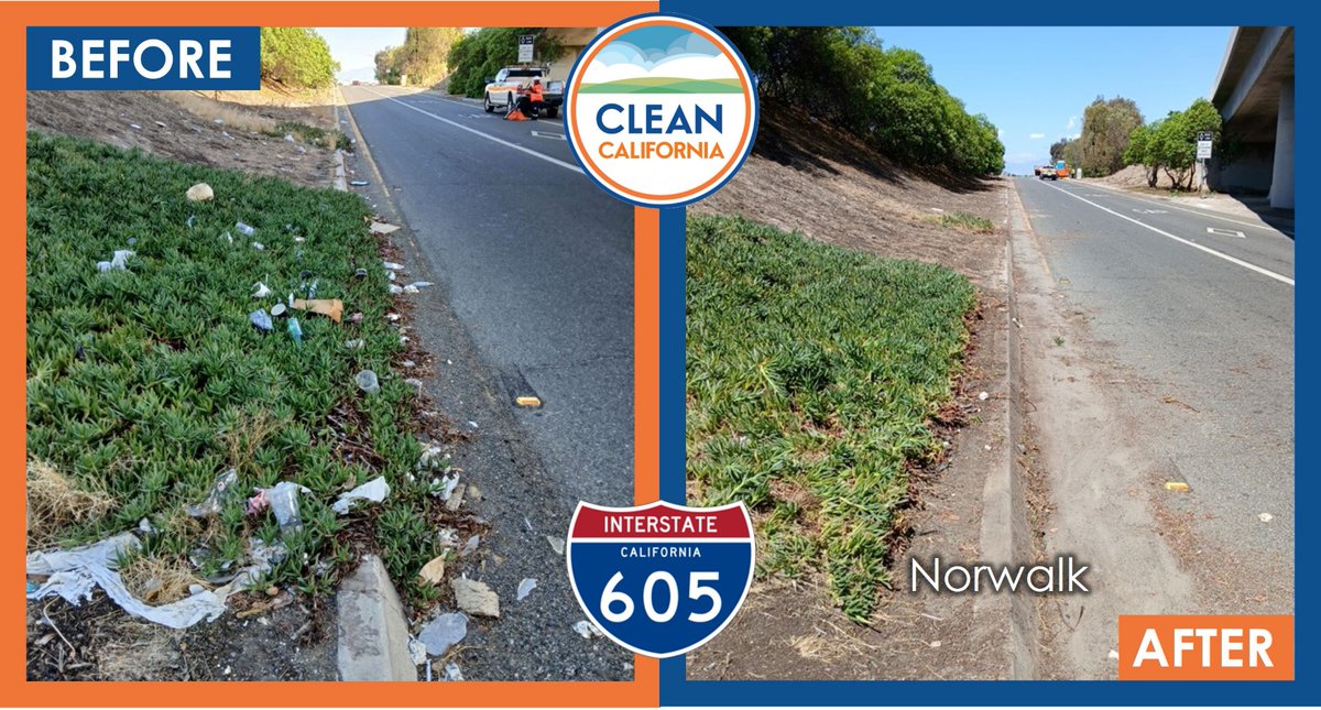 CaltransDist7's tweet photo. Would you toss this trash along I-605 in Norwalk straight into a river? Caltrans crews cleaned it, before the coming seasonal rains could flush it down a stormway and then into local waters. Remember: Clean roads = cleaner local waterways. 💙#CleanCA @CAgovernor @CA_Trans_Agency https://t.co/tGXv7bCbOk