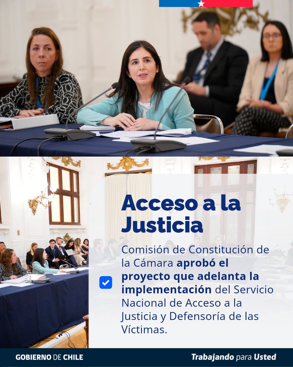 MinjuDDHH's tweet photo. ✅ Avanza una justicia más cercana a las personas.

La Comisión de Constitución de la @Camara_cl aprobó el proyecto que adelanta la implementación del Servicio Nacional de Acceso a la Justicia y Defensoría de las Víctimas en las regiones de Ñuble, Biobío, La Araucanía, Los Ríos, Los Lagos y Aysén.

El ministro de Justicia, Fernando Rabat, ha destacado que esta iniciativa evita diferencias en el acceso al servicio entre regiones y garantiza su implementación simultánea en el país. 👉 Ahora el proyecto será tramitado en la Sala