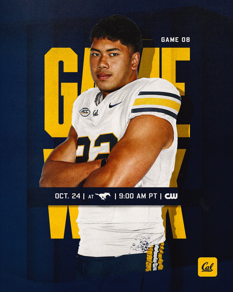 CalFootball's tweet photo. Game Week 👊

⚪️ at SMU
🕙 9:00 AM PT
📺 CW
📻 810 AM

#GoBears https://t.co/aK6dLznJuj
