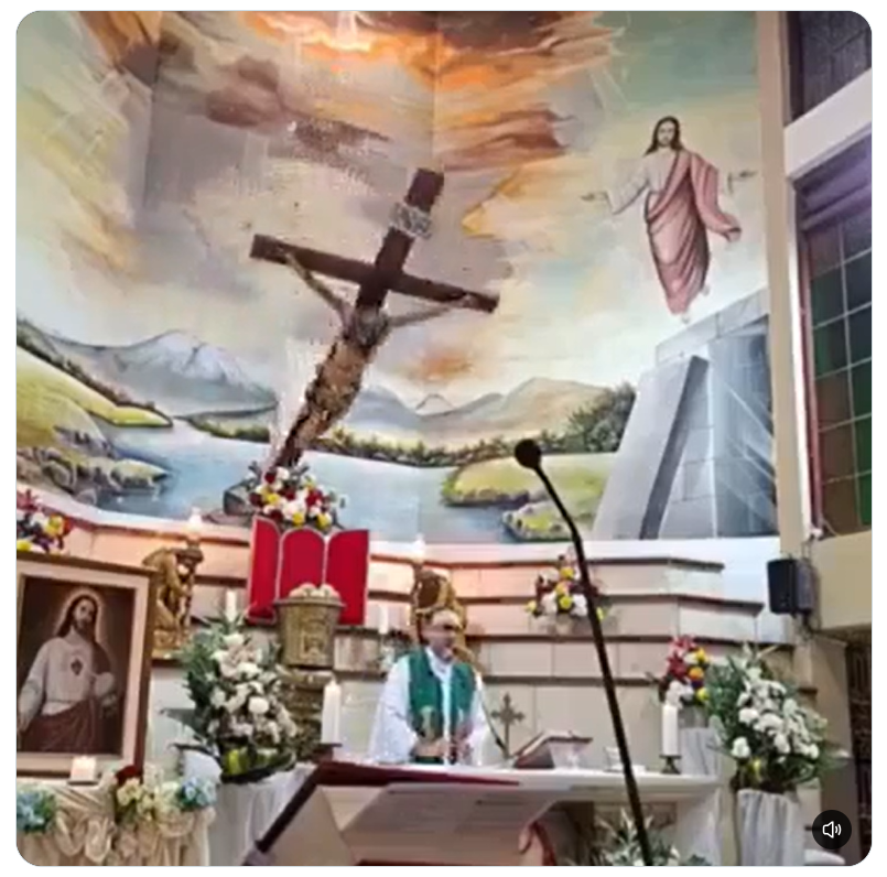 smile2jannah's tweet photo. It is deeply saddening to see a priest crushed by a crucifix.   

Many are mocking the tragedy as though his being Christian makes it acceptable as if he had no family or congregation grieving. That's not right.   

My condolences to all affected. (Out of respect I have not posted the video)