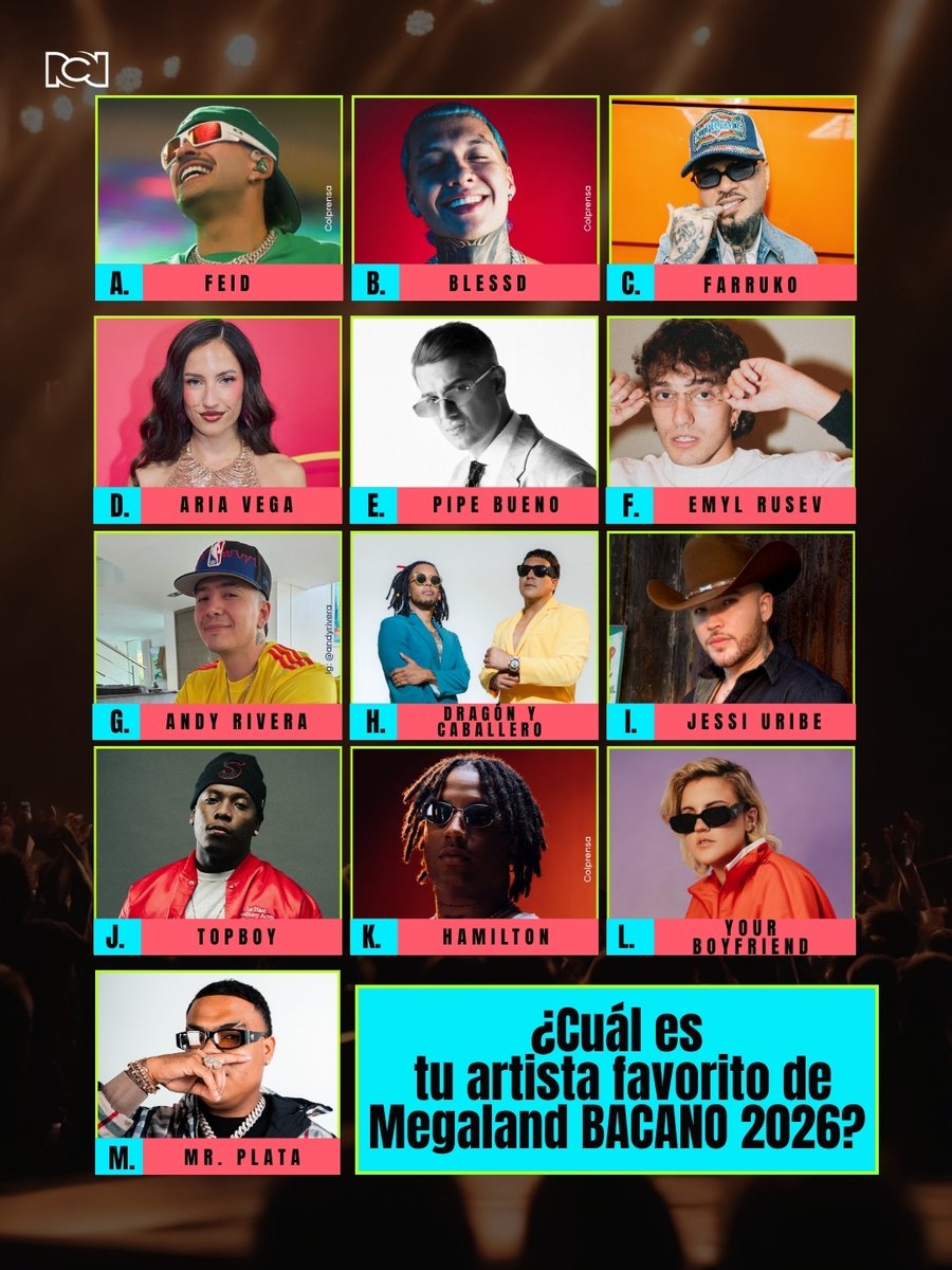 rcnradio's tweet photo. Queda un mes para que llegue Megaland Bacano 2026. Hace poco se sumó al line up Feid, anunciado como uno de los headliners junto a Blessd, Farruko, Aria Vega y muchos más. 💚💥🎶

#Megaland https://t.co/SVCOQwXSid