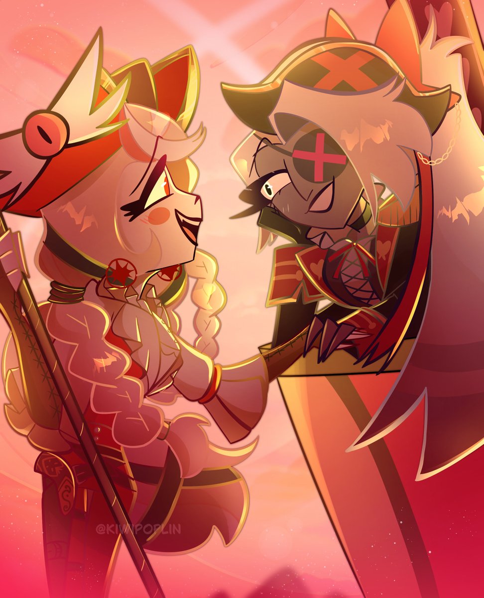 kiwipoplin's tweet photo. 🌈: How are you holding up, captain?

🎀: Much better, now that you’re here.

#hazbinhotel #chaggi #chaggie https://t.co/0dwEOhdJwf