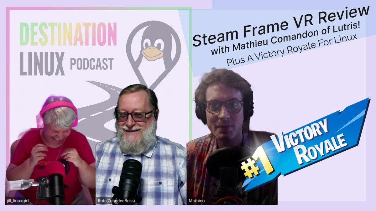 jill_linuxgirl's tweet photo. On #DestinationLinux! πππ§π§π§
Mathieu Comandon, the creator of Lutris, drops some Epic news!
#Fortnite on Linux! π₯³
And a review of Valve's VR headset the #SteamFrame! π§π
#Linux #podcast #opensource
#gaming #EpicGames
Thank you @SandflySecurity!
https://t.co/AAFuCtDDd5... https://t.co/RAwQXKzlav