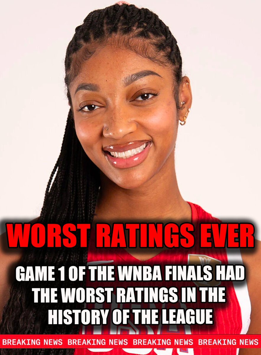 PatrickWCutler's tweet photo. BREAKING:  Game 1 of the WNBA Finals starring Angel Reese, the greatest basketball player in history, had a record low of viewers for any game in WNBA history. https://t.co/GnP84puFNM