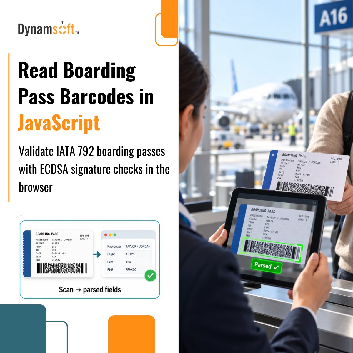 dynamsoft's tweet photo. Read boarding pass barcodes in JavaScript:

- PDF417, Aztec, QR and Data Matrix
- Every IATA BCBP field, parsed
- Signature verified with WebCrypto

 https://t.co/ZmLrTeMcmz

#JavaScript #IATA #BarcodeScanning https://t.co/uENRdxlxz6